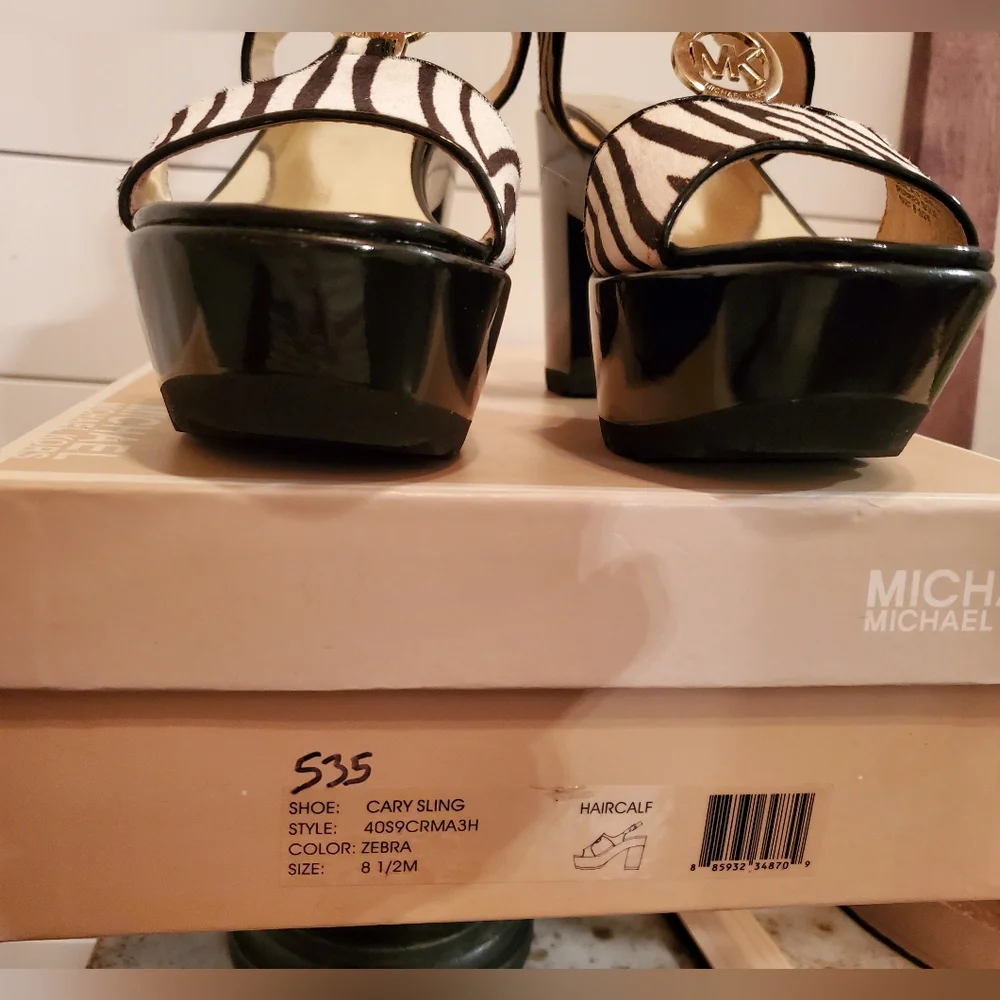 MICHAEL Micheal Kors Zebra Cary Sling Platform Sandal Size 8.5 - Picture 12 of 13